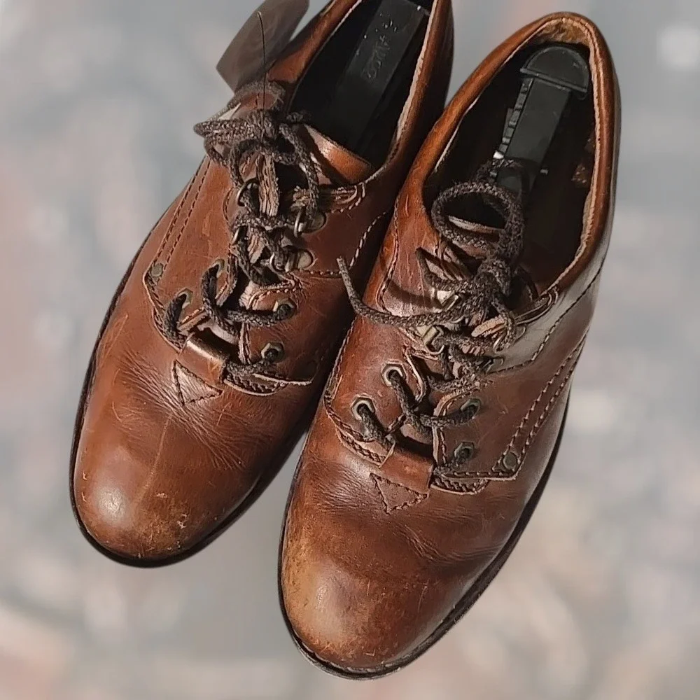 VTG 80s 90s Clarks Men 10 (Fits‎ 11) Brown Leather Low Top Loafer Boots Portugal